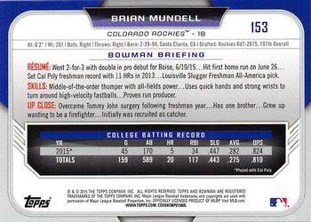 2015 Bowman Draft #153 Brian Mundell Back