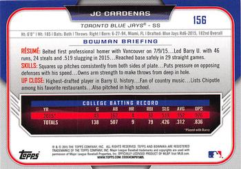 2015 Bowman Draft #156 JC Cardenas Back