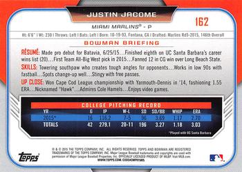 2015 Bowman Draft #162 Justin Jacome Back
