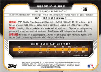2015 Bowman Draft #166 Reese McGuire Back