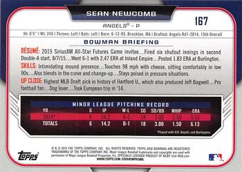 2015 Bowman Draft #167 Sean Newcomb Back