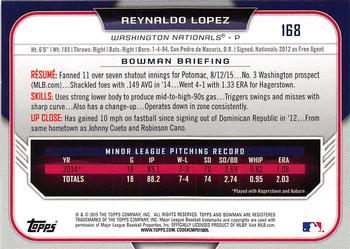 2015 Bowman Draft #168 Reynaldo Lopez Back