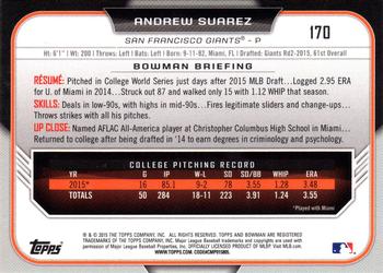 2015 Bowman Draft #170 Andrew Suarez Back