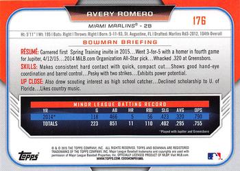 2015 Bowman Draft #176 Avery Romero Back