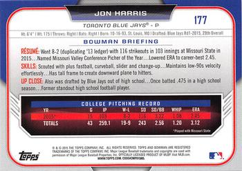 2015 Bowman Draft #177 Jon Harris Back