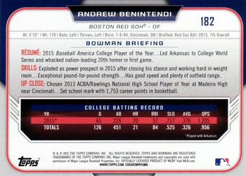 2015 Bowman Draft #182 Andrew Benintendi Back