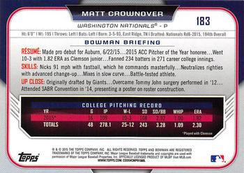 2015 Bowman Draft #183 Matt Crownover Back