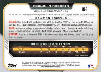 2015 Bowman Draft #184 Franklin Barreto Back