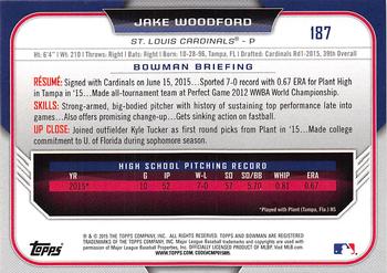 2015 Bowman Draft #187 Jake Woodford Back