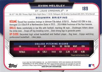 2015 Bowman Draft #189 Ryan Helsley Back