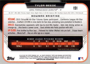 2015 Bowman Draft #191 Tyler Beede Back