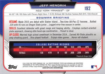 2015 Bowman Draft #192 Jeff Hendrix Back