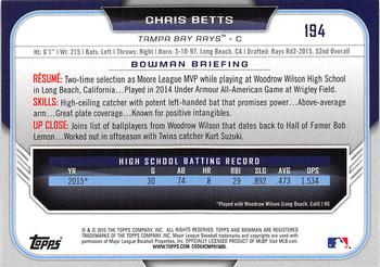2015 Bowman Draft #194 Chris Betts Back