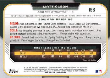 2015 Bowman Draft #196 Matt Olson Back