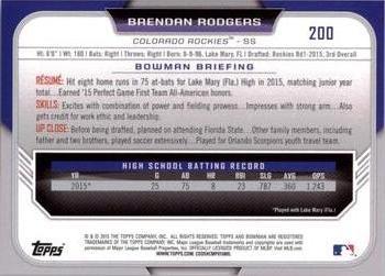 2015 Bowman Draft #200 Brendan Rodgers Back