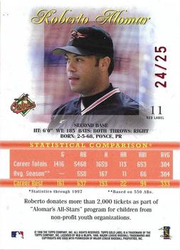 1998 Topps Gold Label - Class 3 Red Label #11 Roberto Alomar Back