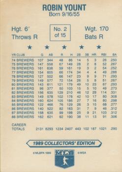 1989 Gardner's Milwaukee Brewers #2 Robin Yount Back