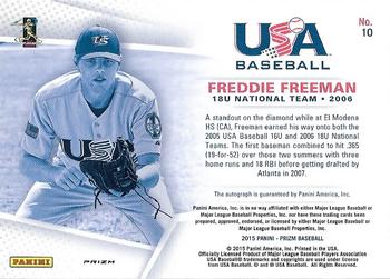 2015 Panini Prizm - USA Baseball Signature Prizms Camo #10 Freddie Freeman Back