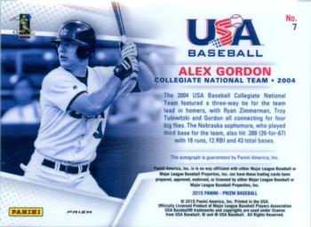 2015 Panini Prizm - USA Baseball Signature Prizms Gold #7 Alex Gordon Back
