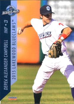 2015 Choice Lakewood BlueClaws #1 Derek Campbell Front