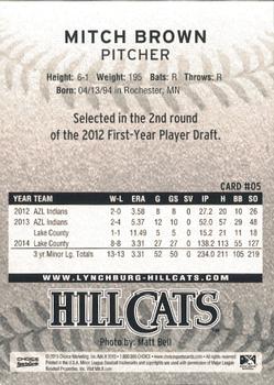 2015 Choice Lynchburg Hillcats #5 Mitch Brown Back