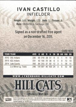 2015 Choice Lynchburg Hillcats #6 Ivan Castillo Back
