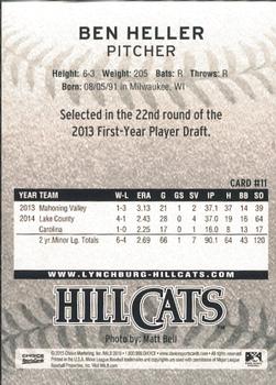 2015 Choice Lynchburg Hillcats #11 Ben Heller Back
