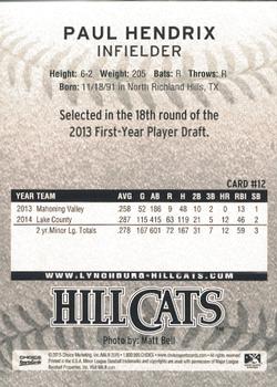 2015 Choice Lynchburg Hillcats #12 Paul Hendrix Back