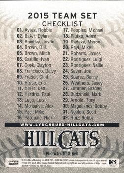 2015 Choice Lynchburg Hillcats #NNO Checklist Back