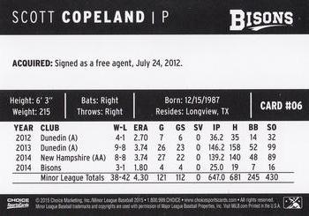 2015 Choice Buffalo Bisons #6 Scott Copeland Back