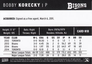2015 Choice Buffalo Bisons #18 Bobby Korecky Back