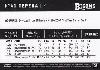2015 Choice Buffalo Bisons #22 Ryan Tepera Back