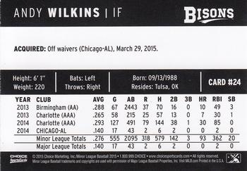 2015 Choice Buffalo Bisons #24 Andy Wilkins Back
