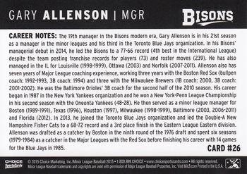 2015 Choice Buffalo Bisons #26 Gary Allenson Back