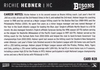 2015 Choice Buffalo Bisons #28 Richie Hebner Back