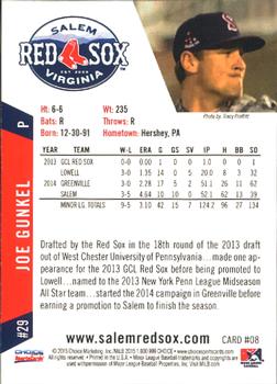 2015 Choice Salem Red Sox #8 Joe Gunkel Back