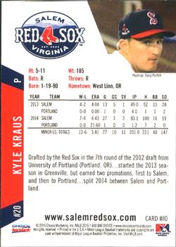 2015 Choice Salem Red Sox #10 Kyle Kraus Back