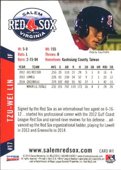 2015 Choice Salem Red Sox #11 Tzu-Wei Lin Back