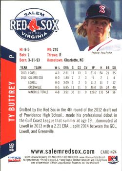 2015 Choice Salem Red Sox #24 Ty Buttrey Back