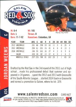 2015 Choice Salem Red Sox #27 Jordan Weems Back