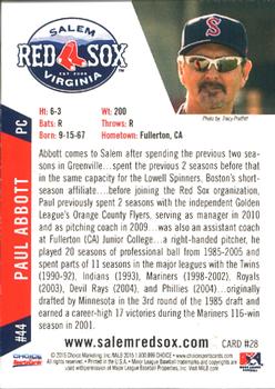 2015 Choice Salem Red Sox #28 Paul Abbott Back