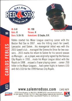 2015 Choice Salem Red Sox #29 Carlos Febles Back