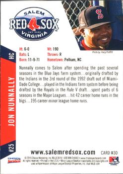 2015 Choice Salem Red Sox #30 Jon Nunnally Back