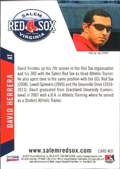 2015 Choice Salem Red Sox #31 David Herrera Back