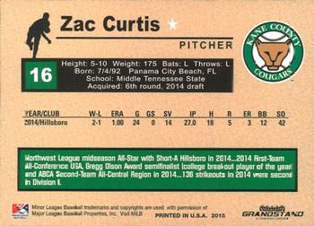 2015 Grandstand Kane County Cougars #NNO Zac Curtis Back
