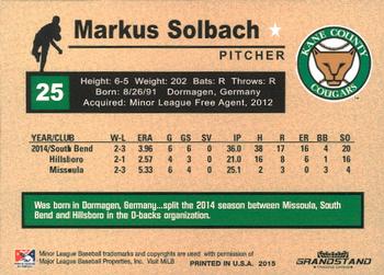 2015 Grandstand Kane County Cougars #NNO Markus Solbach Back
