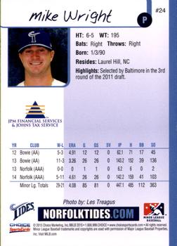 2015 Choice Norfolk Tides #24 Mike Wright Back