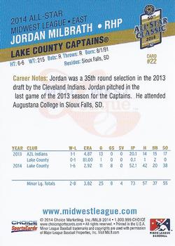 2014 Choice Midwest League All-Star #22 Jordan Milbrath Back