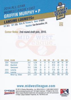 2014 Choice Midwest League All-Star #26 Griffin Murphy Back