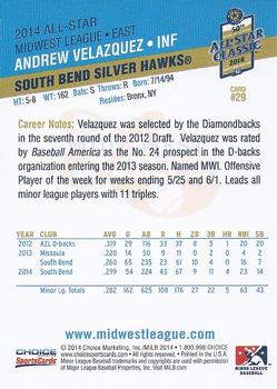 2014 Choice Midwest League All-Star #29 Andrew Velazquez Back